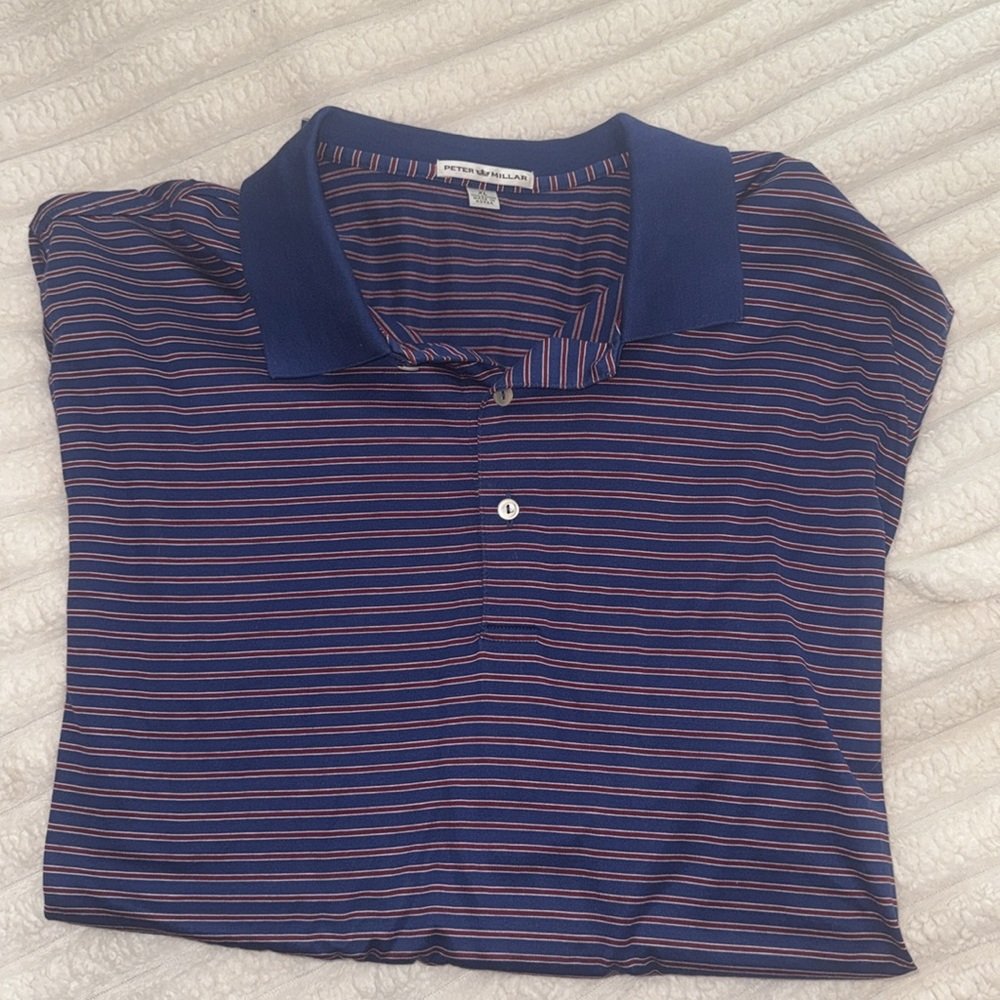 Peter Millar Striped Polo Shirt XL Blue Red Cotton